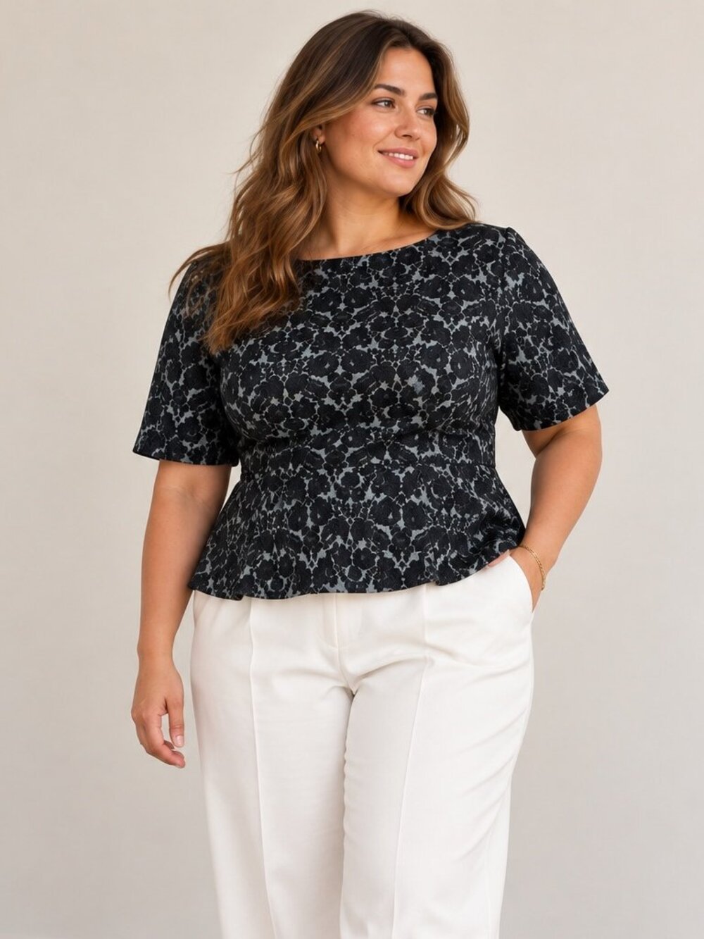 St. John Couture black lace print top size 14